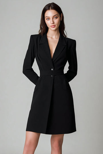 Black Notched Lapel Single Breasted Short Blazer Dress